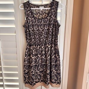 Rodarte for Target Black Floral Lace Print Dress Gothic Eyelash Trim Tan Size M